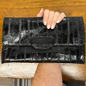 stunning vintage eelskin black clutch